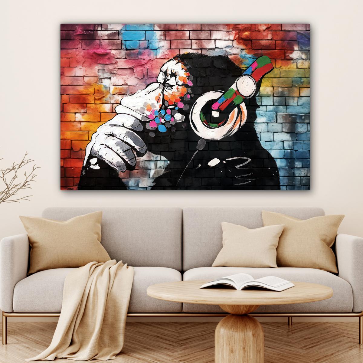LEINWANDBILD Affe - Graffiti - Musik Groß 140x90 cm - Multicolor, Textil (140/90cm) - MuchoWow