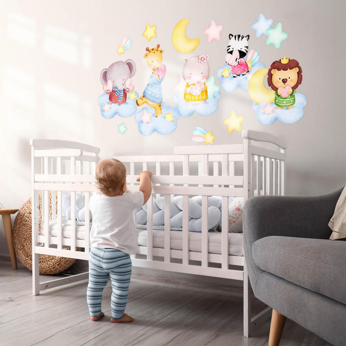 WANDAUFKLEBER 80x122cm - Tiere in den Wolken - Multicolor, Kunststoff (80/122/0.1cm) - Wallfluent