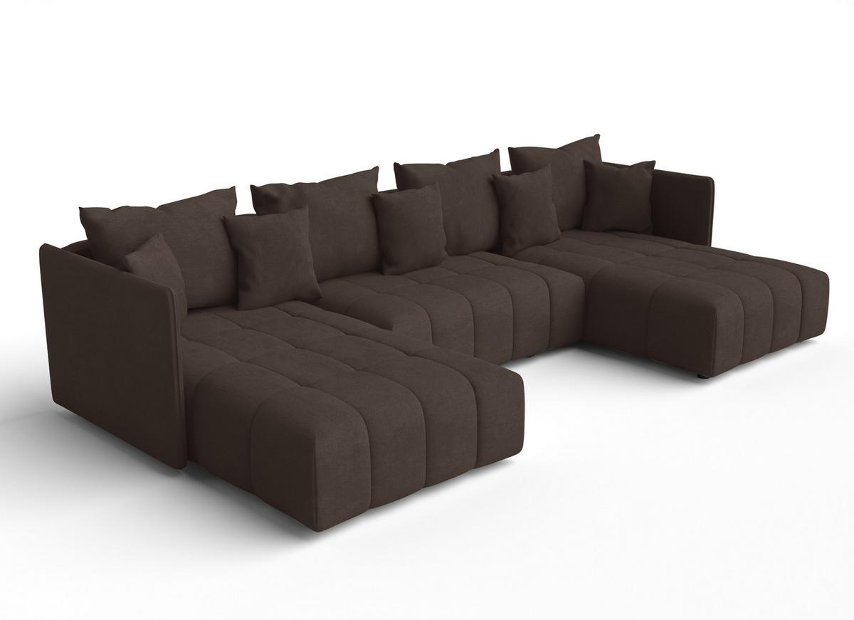 WOHNLANDSCHAFT Veliro U Braun 353/180/83 cm mit Schlaffunktion und Bettkasten - Schwarz/Braun, Kunststoff/Textil (353/83/180cm) - AX Living
