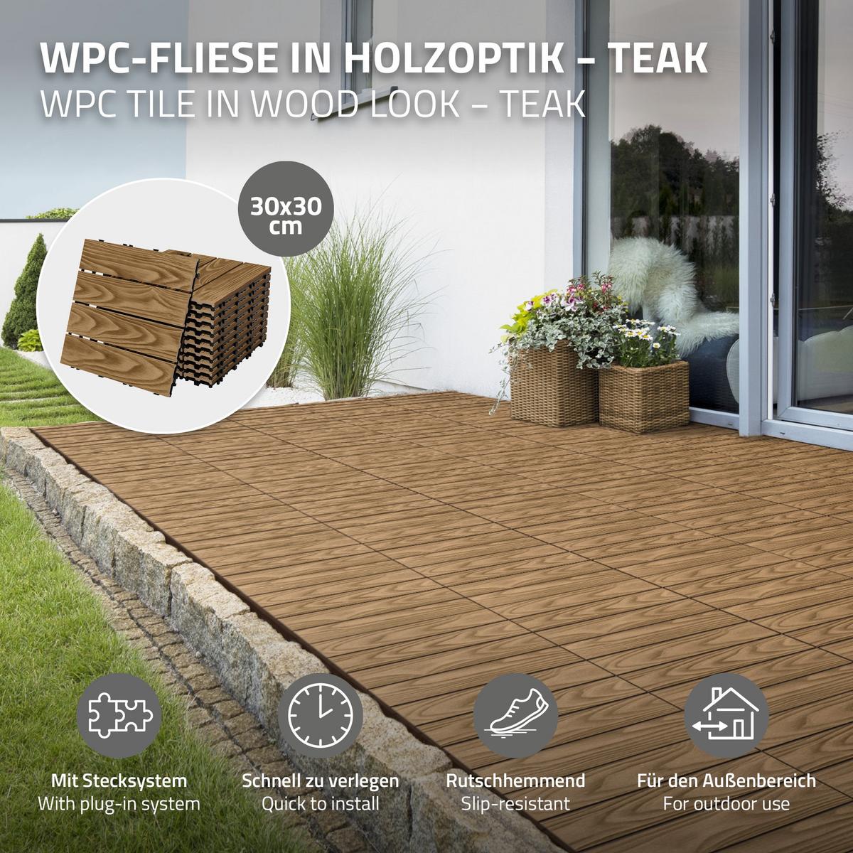 TERRASSENFLIESE Teak 33 Stück - Alteiche, Holzwerkstoff (30/30/2cm) - ML-DESIGN
