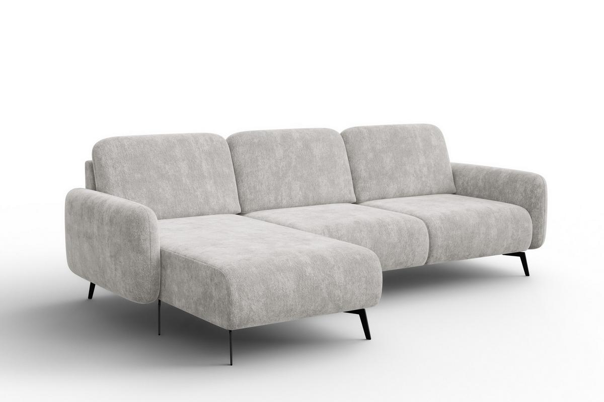 ECKSOFA FEBE 4-Sitzer LINKS, hellgrauer Chenille-Stoff - Hellgrau/Schwarz, Holz/Textil (264/157cm) - Wozimo