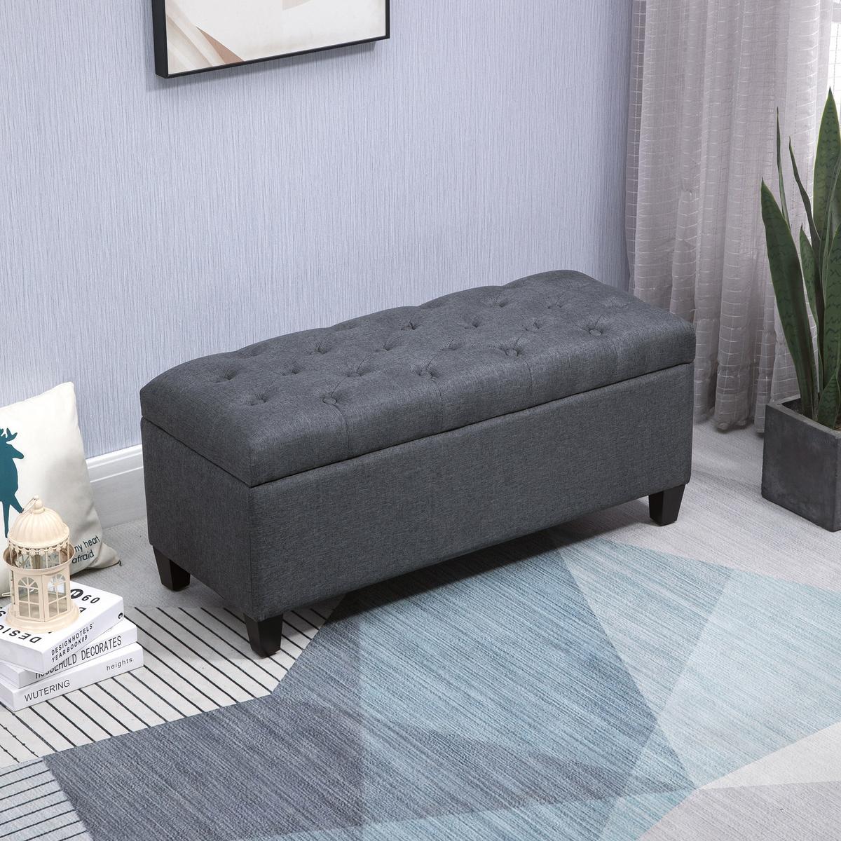 TRUHENBANK leinenartiges Polyester holz Dunkelgrau - Dunkelgrau, Kunststoff (40/44/100cm) - HOMCOM
