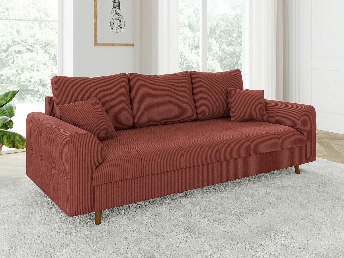 3-SITZER-SOFA Alma Terrakotta Cord - Terracotta/Braun, Holz/Textil (210/81/93cm) - S-Style Möbel