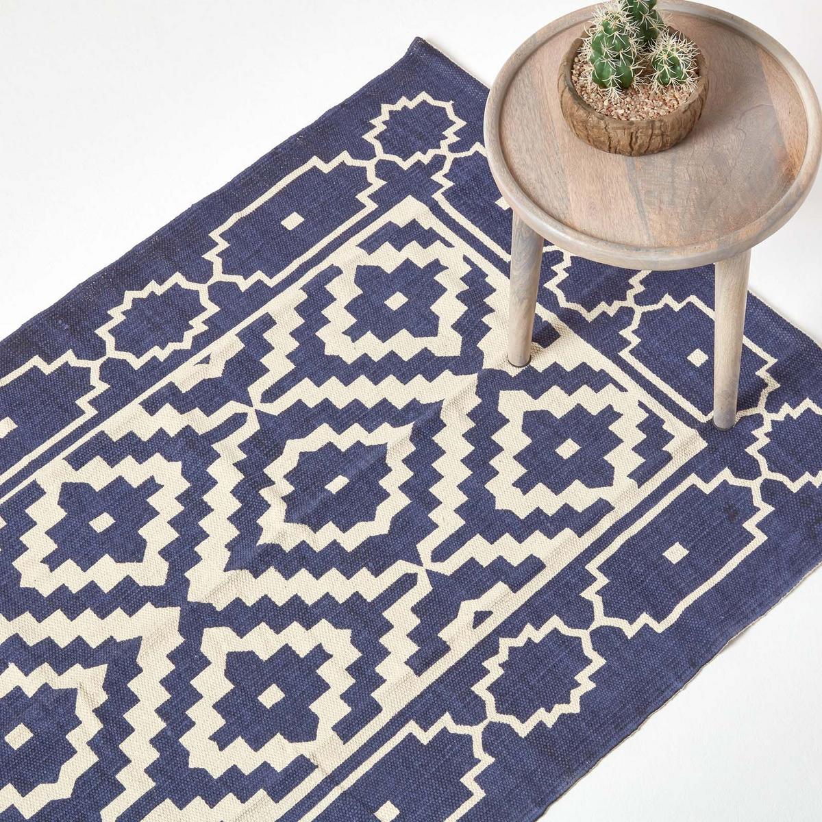 BAUMWOLLTEPPICH Halmstad geometrisch 90/150 cm - Blau, Textil (90/150cm) - Homescapes