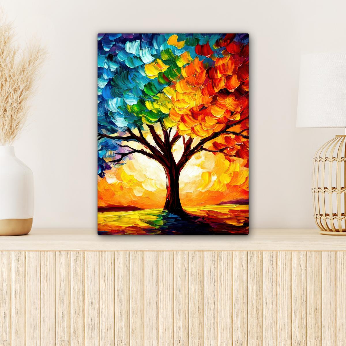 LEINWANDBILD Baum - Kunst - Natur - Sonnenuntergang Room Decor 30x40 cm - Multicolor, Textil (30/40cm) - MuchoWow
