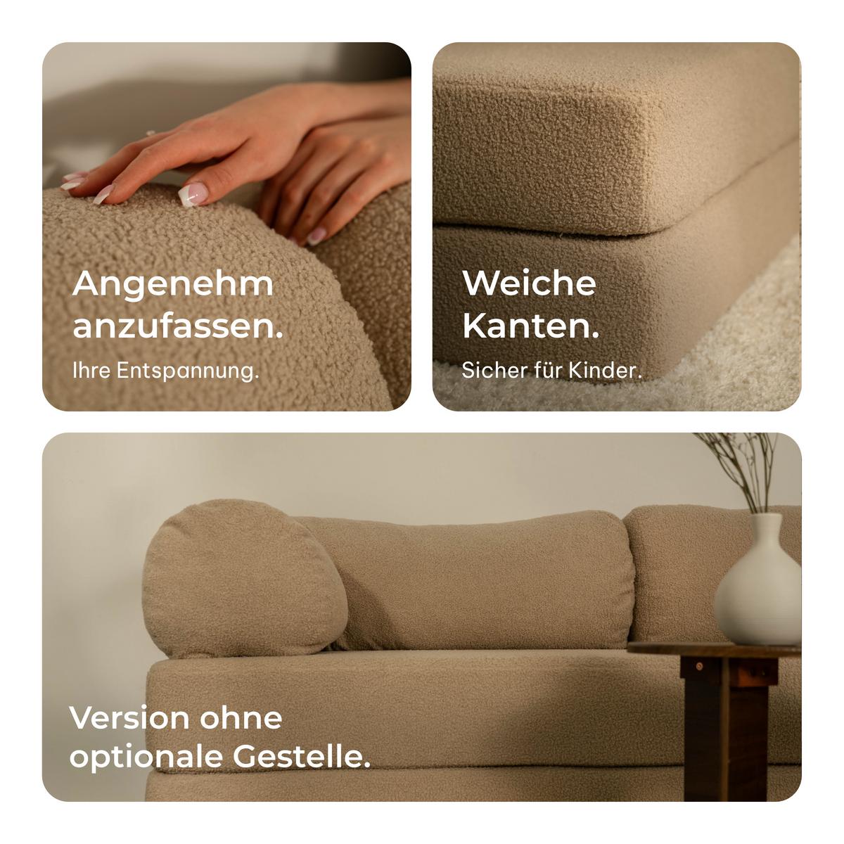 ECKSOFA KELI modulares Boneless Sofa mit Schlaffunktion Hellgrau Boucle-Stoff - Hellgrau, Textil (270/160cm) - MASSENO
