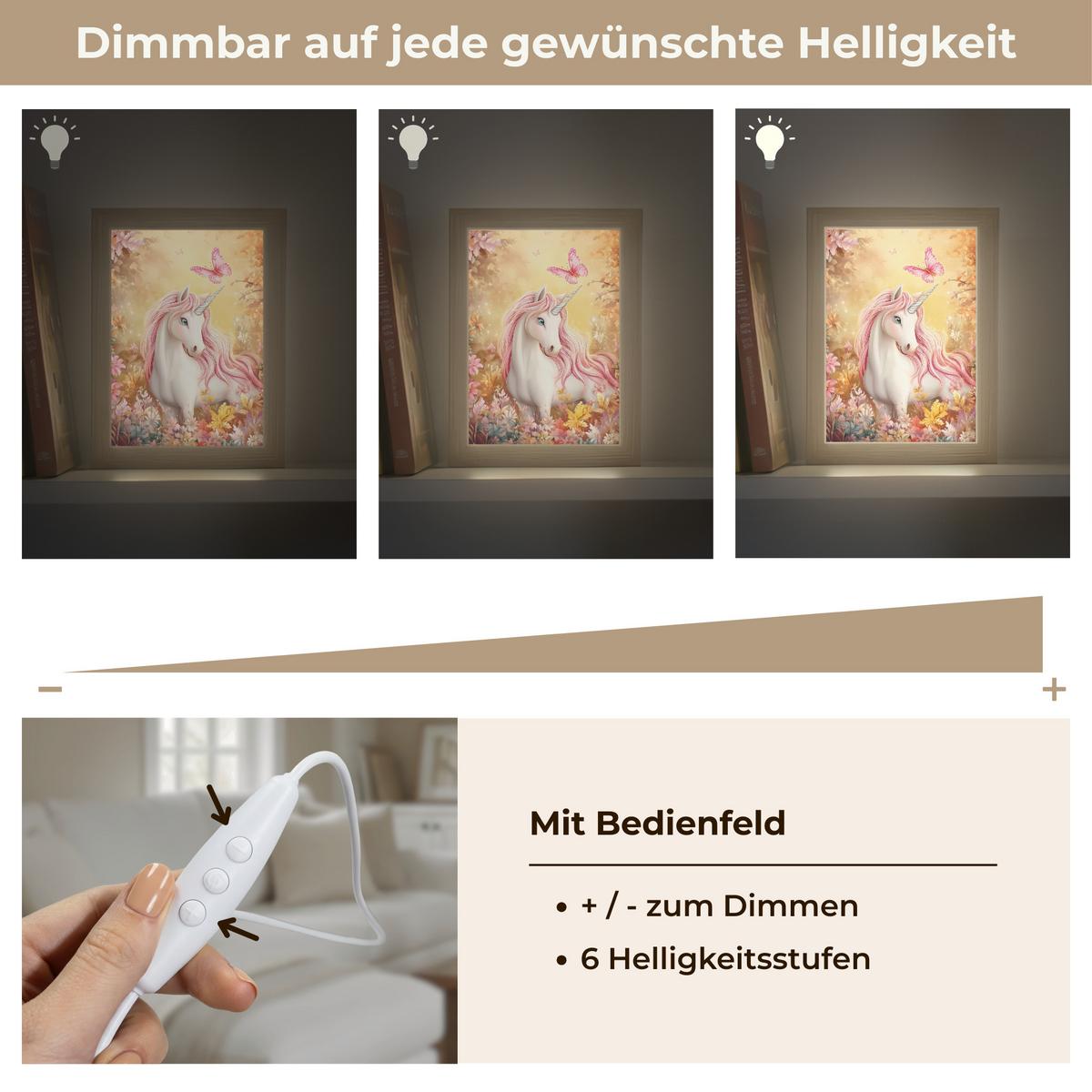 WANDLEUCHTE Einhorn - Blumen - Schmetterling - Rosa 15x20 cm - Beige, Holzwerkstoff (15/20/8cm) - OnlyWow