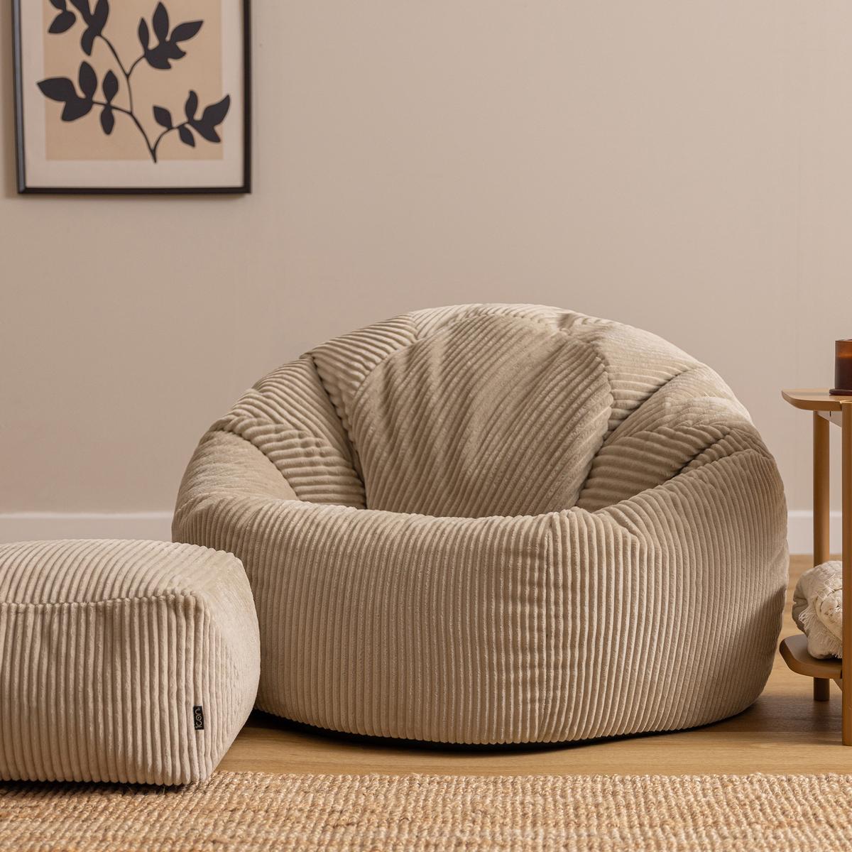 SITZSACK mit Hocker Kingston XXL - Beige, Textil (92/52/92cm) - icon