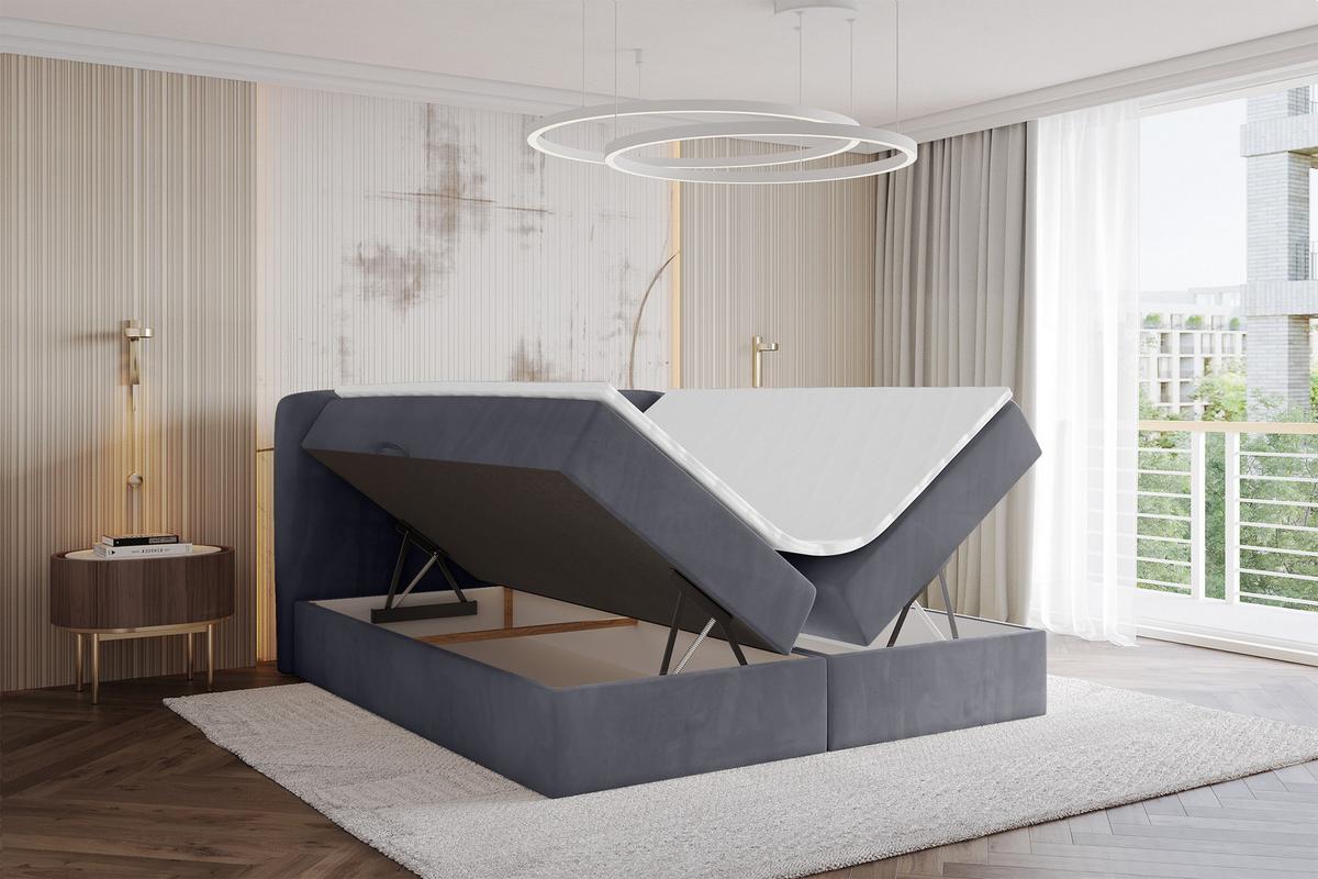 BOXBETT mit Matratze H4 - NINA - 180x200 cm - Dunkelgrau - Dunkelgrau, Holzwerkstoff (180/200cm) - ALTDECOR