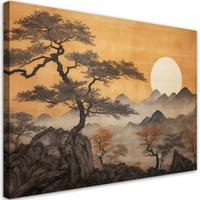 WANDBILD bäume berglandschaft - Gelb, Textil (60/40cm) - Feeby