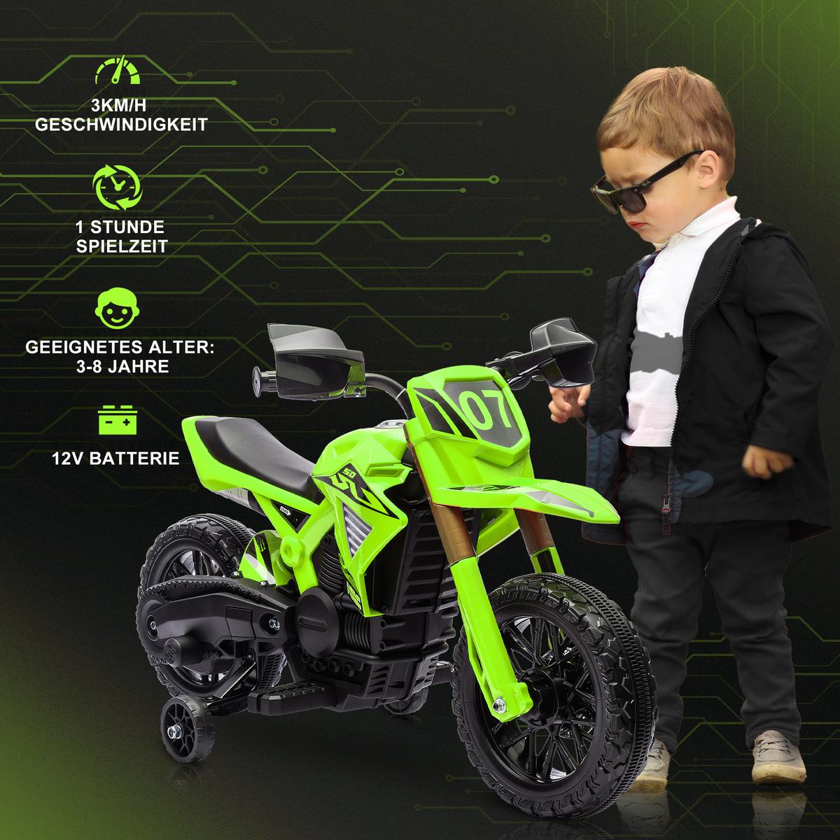 KINDER Elektro-Motorrad 12V Kindermotorrad 3 km/h 3-8 Jahre Kinder Grün - Grün, Kunststoff (105/57/62cm) - AIYAPLAY