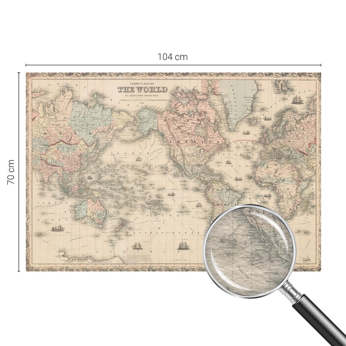 FOTOTAPETE 104x70 cm - Historische Karte - Beige, Textil (104/70cm) - Wallfluent
