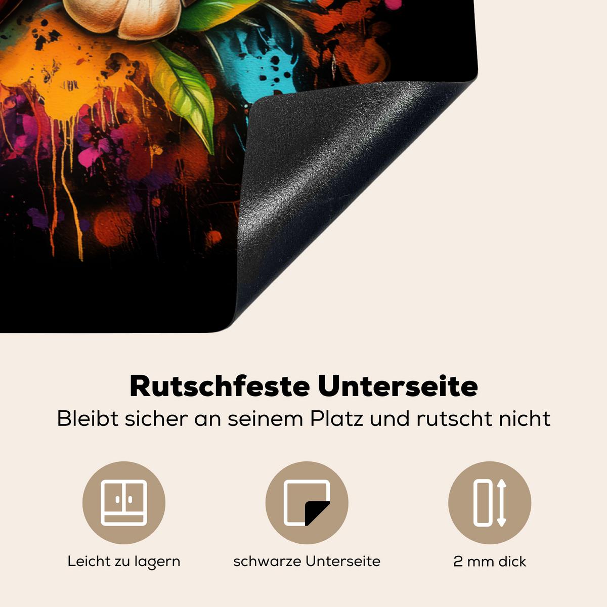 HERDABDECKPLATTE Gemüse - Paprika - Knoblauch - Graffiti - Farbe - Bunt Ceranfeldabdeckung 78x52 cm - Rot, Kunststoff (78/52/0.2cm) - MuchoWow