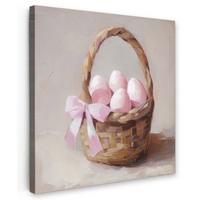 LEINWANDBILD Korb - Eier - Rosa Wandbild Wohnzimmer 50x50 cm - Beige, Textil (50/50cm) - MuchoWow