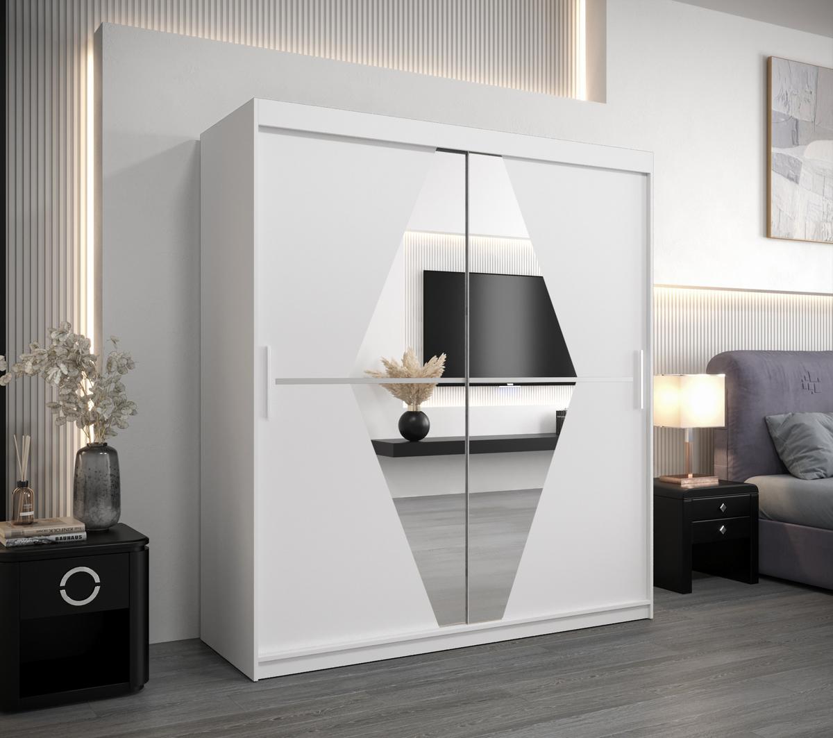 SCHWEBETÜRENSCHRANK 200/180/62 2-türig - Silberfarben/Weiß, Holz/Kunststoff (180/200/62cm) - MÖBEL KRYSPOL