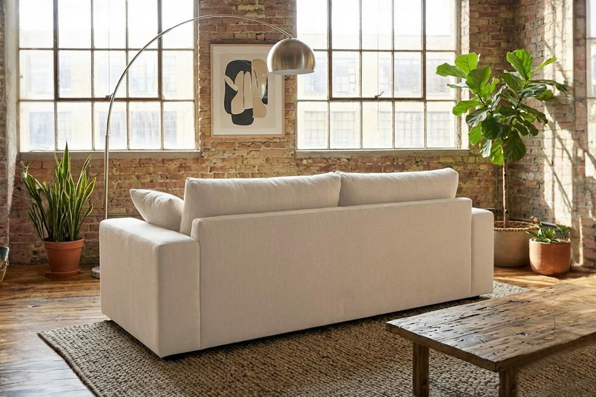 SOFA AMINA Cremeweiß Flachgewebe - Creme/Schwarz, Buchenholz/Textil (228/82/101cm) - KAWOLA