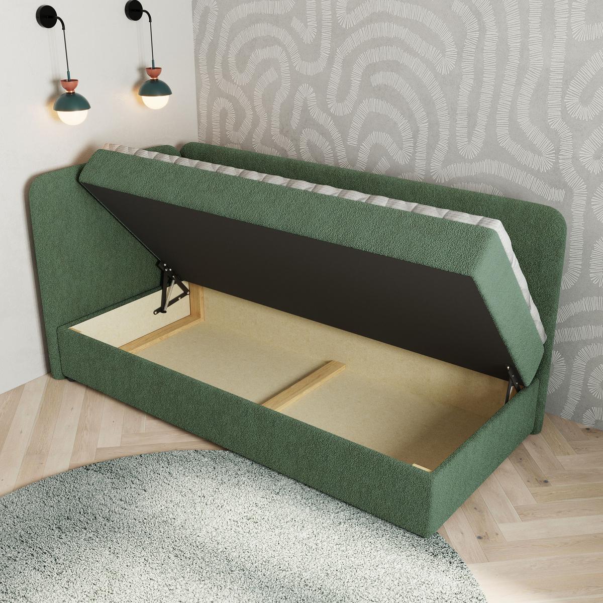 BOXBETT GINA 100x200 cm mit Matratze und Topper, H2+H3 - Grün - Grün, Holz (100/200cm) - MASSENO