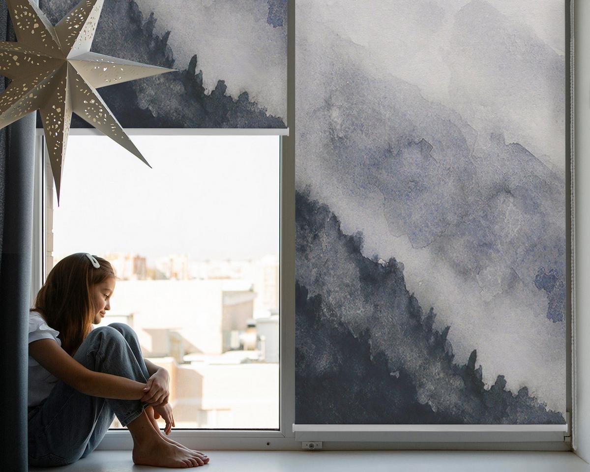 INNENROLLO - Fensterrollo - Rollo - 100x100 cm - Nebelgebirge - Schwarz, Kunststoff (100/100/0.5cm) - TULUP