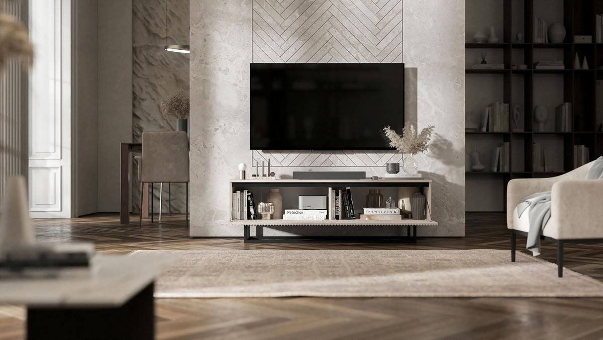 TV-SCHRANK Selene Kaschmir Matt mit Metallrahmen 140 cm - Kaschmir/Schwarz, Holzwerkstoff/Metall (140/44/35cm) - Meble Lindner