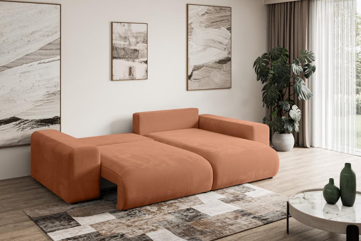 ECKSOFA Ottomane rechts ESKAR-L 266x176x72 Koralle Velours - Koralle/Schwarz, Holzwerkstoff/Kunststoff (176/266cm) - ALTDECOR