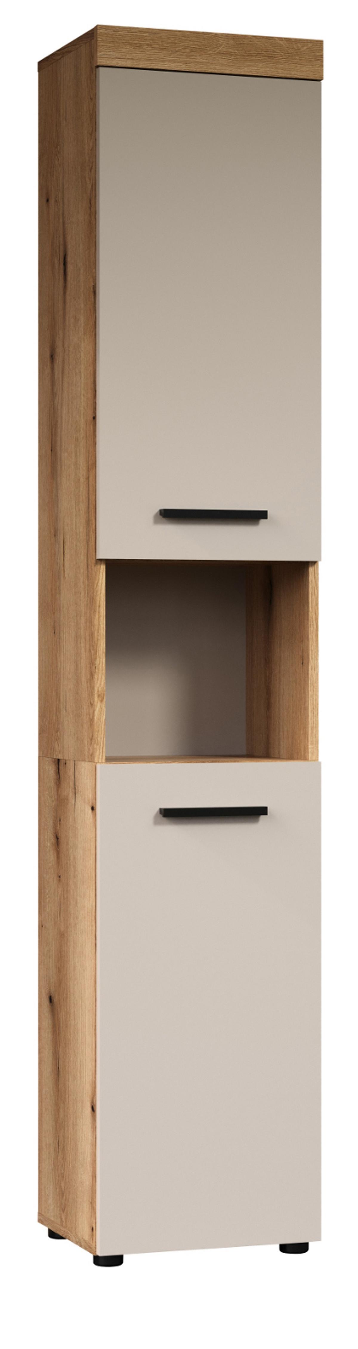 HOCHSCHRANK Kaschmir, Evoke Eiche 36 x 184 cm, Badschrank mit viel Stauraum - Kaschmir/Eichefarben, Holzwerkstoff/Kunststoff (30/185/30cm) - Top.Furn