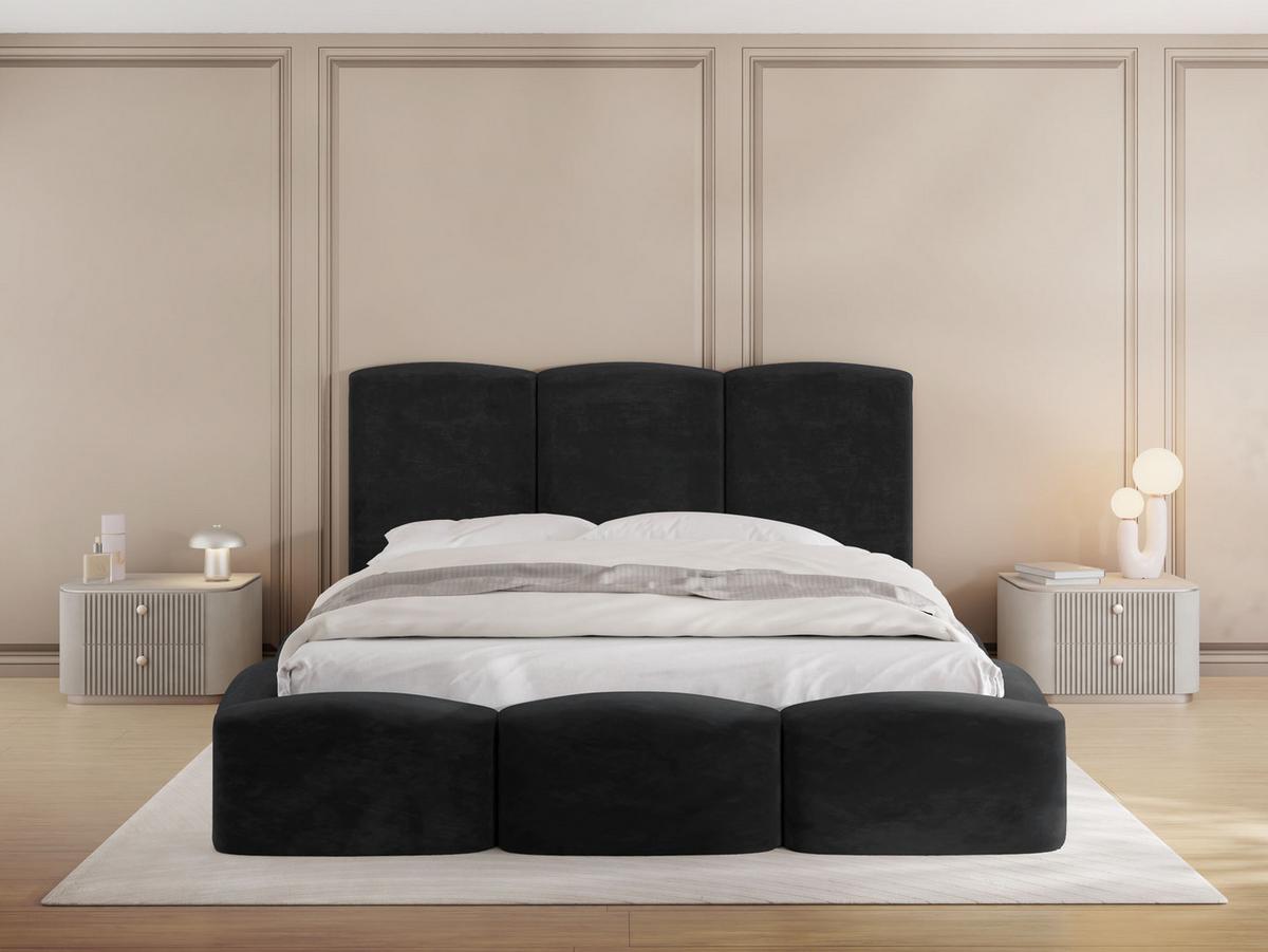 POLSTERBETT Harmony mit Bettkasten, Schwarz Samt Velours 120x200 cm - Schwarz Hochglanz/Birkefarben, Holzwerkstoff/Kunststoff (120/200cm) - WFL GROUP