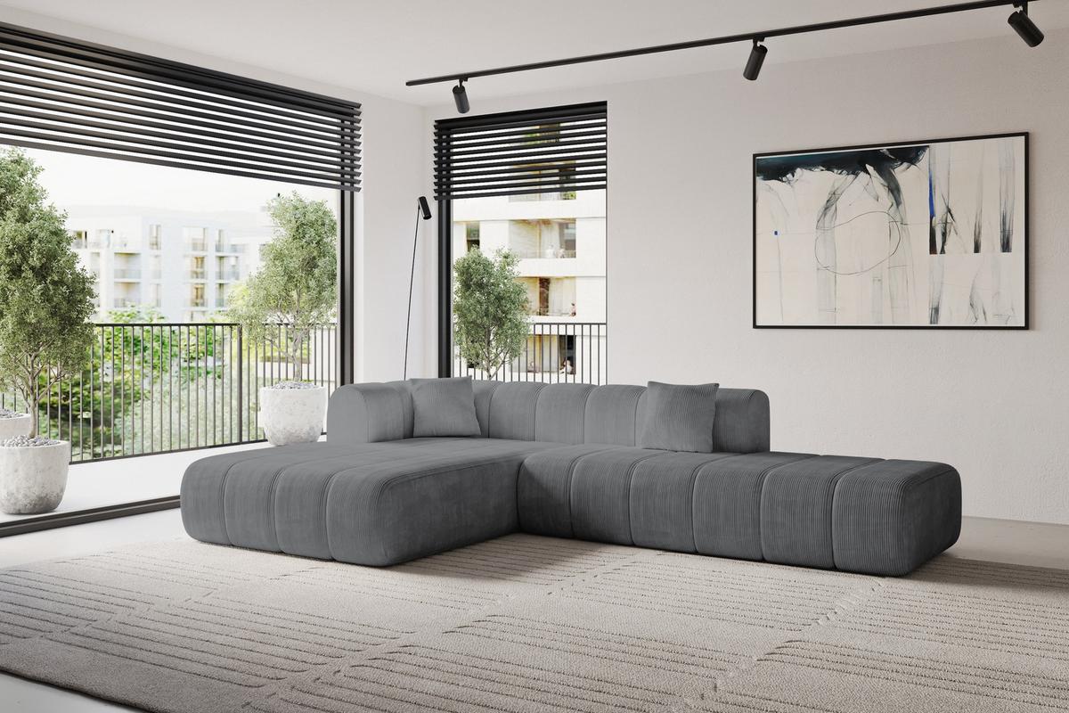 ECKSOFA Ottomane Links BILA-L 289x176x71 Dunkelgrau Cord - Dunkelgrau/Anthrazit, Holzwerkstoff/Kunststoff (176/289cm) - ALTDECOR