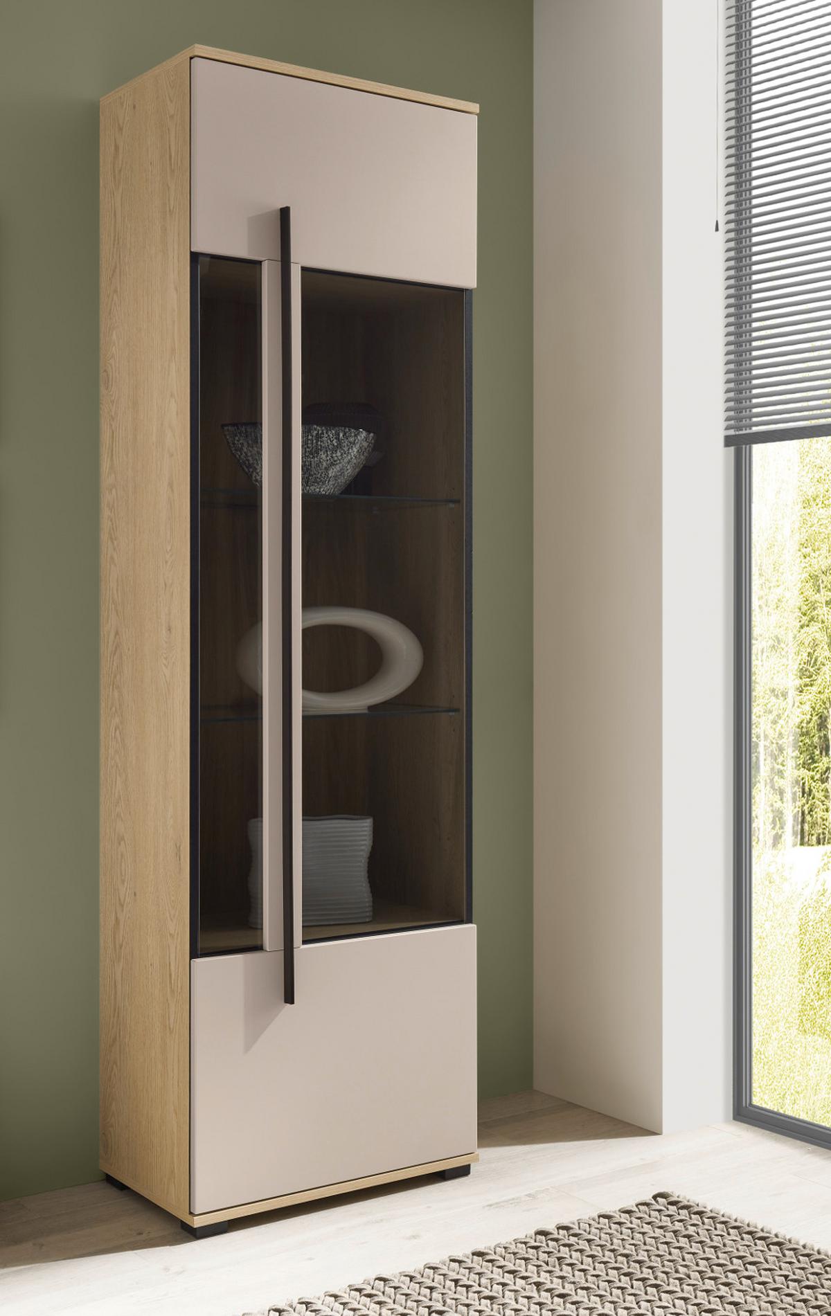 VITRINE Kaschmir, Eiche 60 cm, Vitrinenschrank für Wohn- und Esszimmer - Kaschmir/Eichefarben, Glas/Holzwerkstoff (60/200/37cm) - Furn.Design