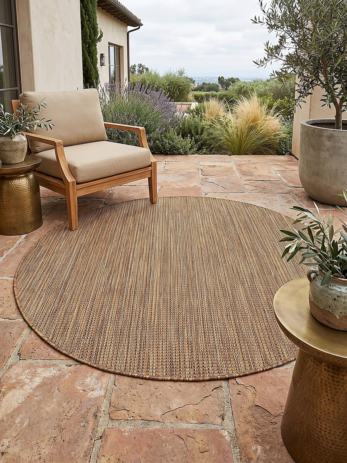 TEPPICH Flachgewebe, Outdoor, Fußbodenheizung-geeignet, VIGOLENO in Ockerbraun, Ø 120 cm - Braun, Textil (120/120cm) - KADIMA DESIGN