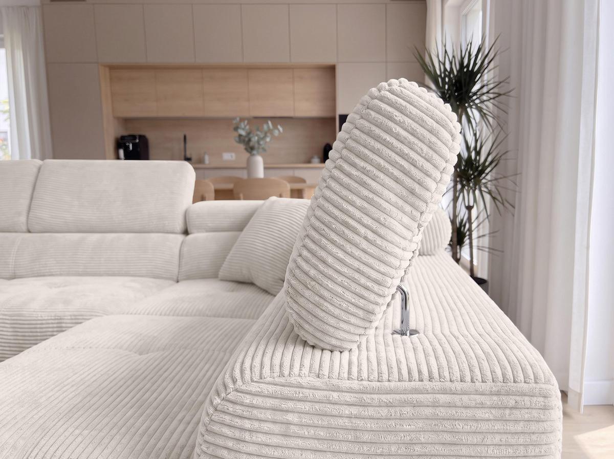 ECKSOFA L Form Konak Cremeweiß 276/201/90 cm Rechts mit Schlaffunktion - Silberfarben/Creme, Textil/Metall (276/203cm) - AX Living