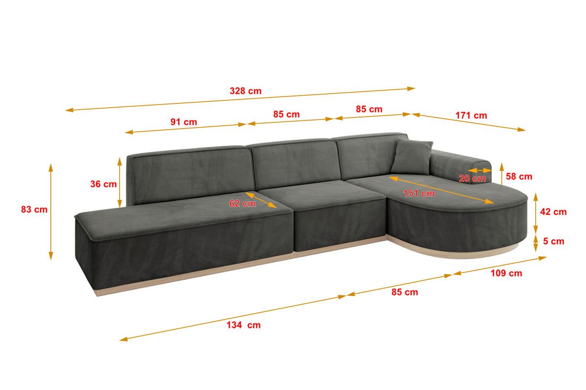 ECKSOFA Ottomane Rechts ARRIO-L2 - 328x171x83 cm Dunkelgrau - Dunkelgrau, Holzwerkstoff/Textil (328/171cm) - ALTDECOR