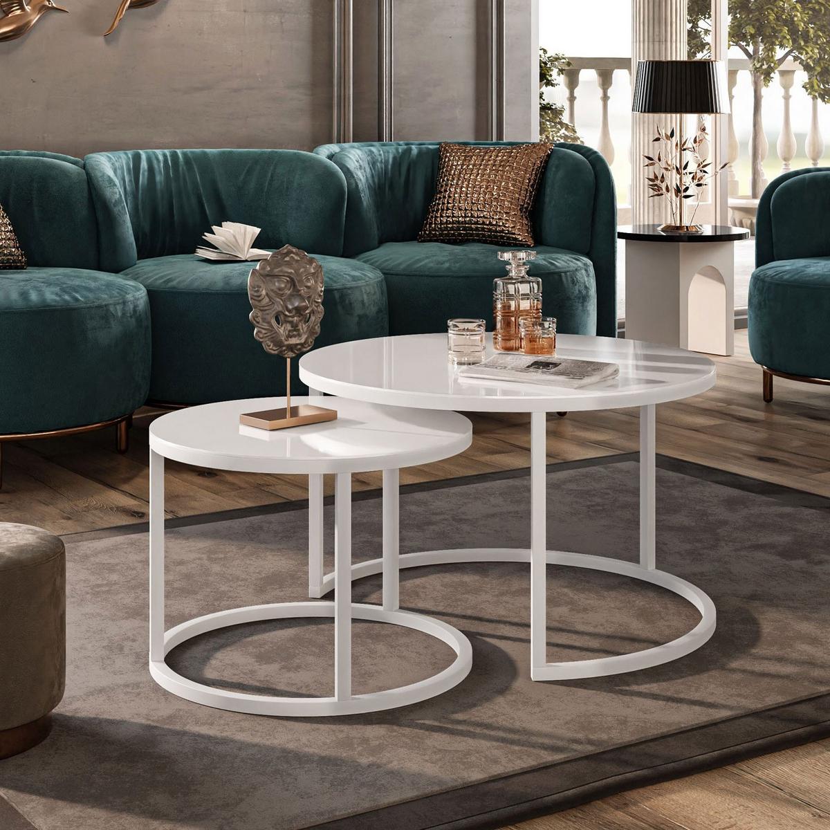 COUCHTISCH 2-in-1 CIRI GLASS mit schwarzer und weißer Struktur - Weiß, Holzwerkstoff (70/70/47cm) - Lookway
