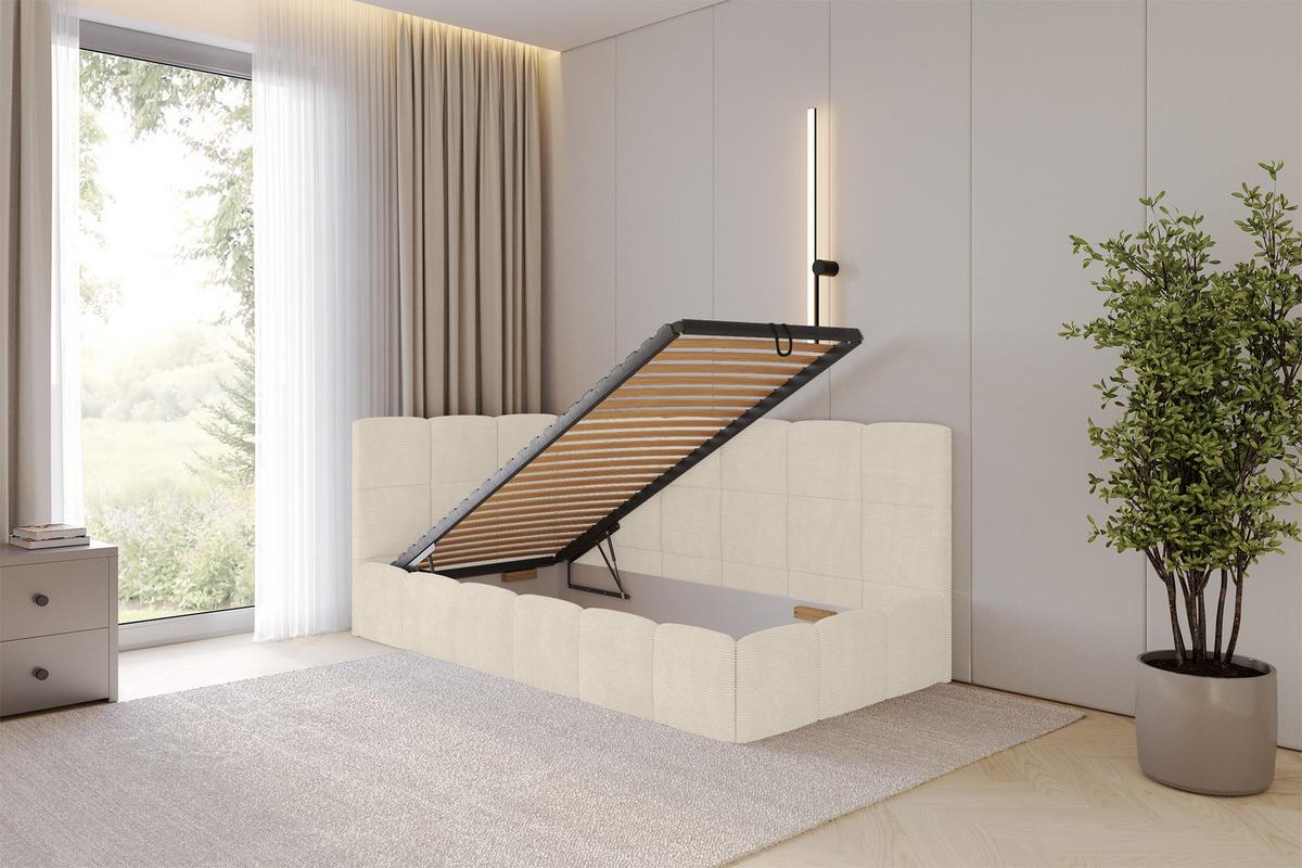 EINZELBETT Jugendbett mit Bettkasten Rechts, mit Matratze - LIVY 100x200 Beige - Sandfarben, Holzwerkstoff/Textil (100/200cm) - ALTDECOR