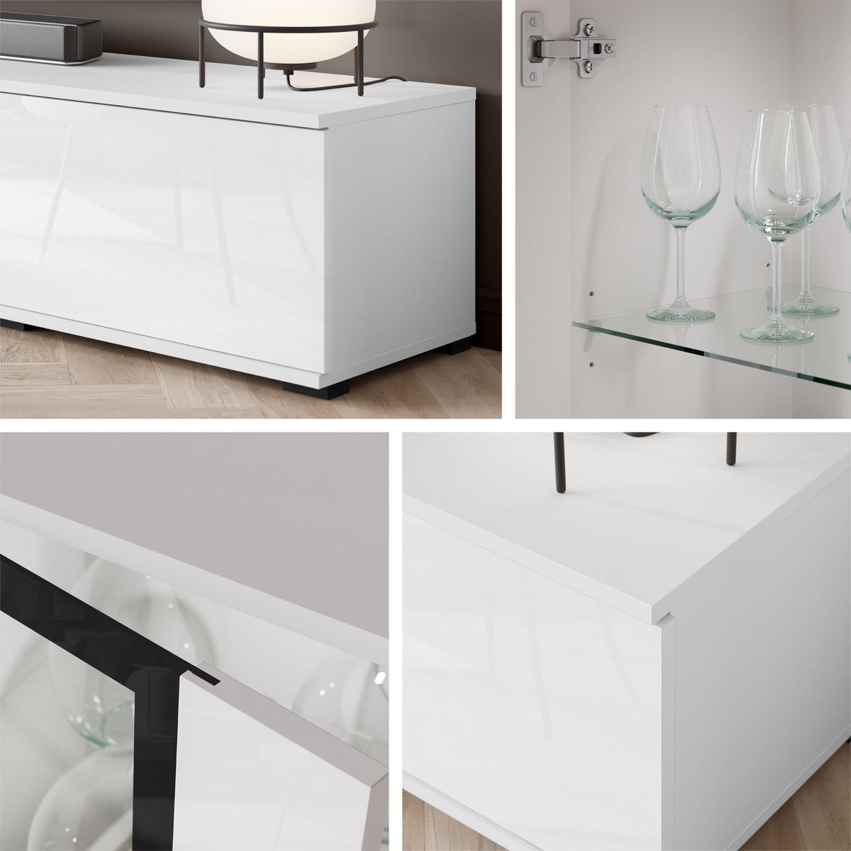 WOHNWAND Caro mit weißer LED Beleuchtung - Schwarz/Weiß, Holzwerkstoff/Kunststoff (180/30/33cm) - MIRJAN24