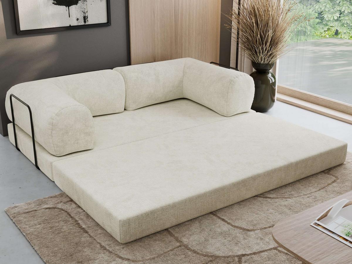 3-SITZER SOFA ORSETTO - Creme Schenille grob gewebt - Creme/Schwarz, Textil/Metall (200/70/100cm) - MKS