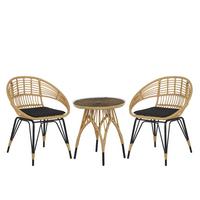 BALKONSET 2-Sitzer Rattan natürlich Auflagen schwarz Pellaro - Beige/Schwarz, Kunststoff/Textil - Beliani