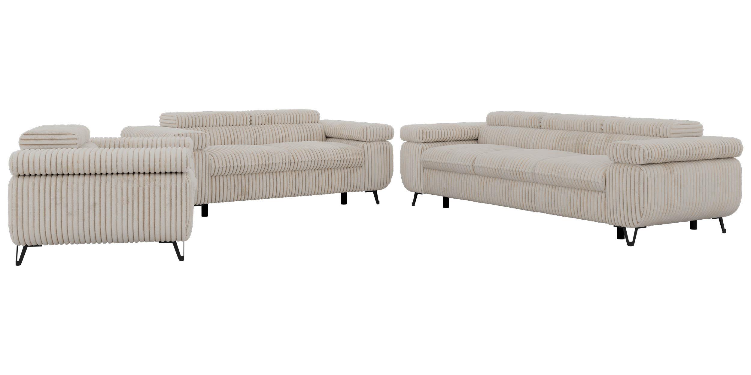 SITZGARNITUR PETER 1+2+3 - Beige Cord - Beige/Creme, Textil/Metall (262/76/99cm) - MKS