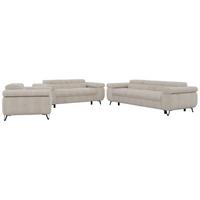 SITZGARNITUR PETER 1+2+3 - Beige Cord - Beige/Creme, Textil/Metall (262/76/99cm) - MKS