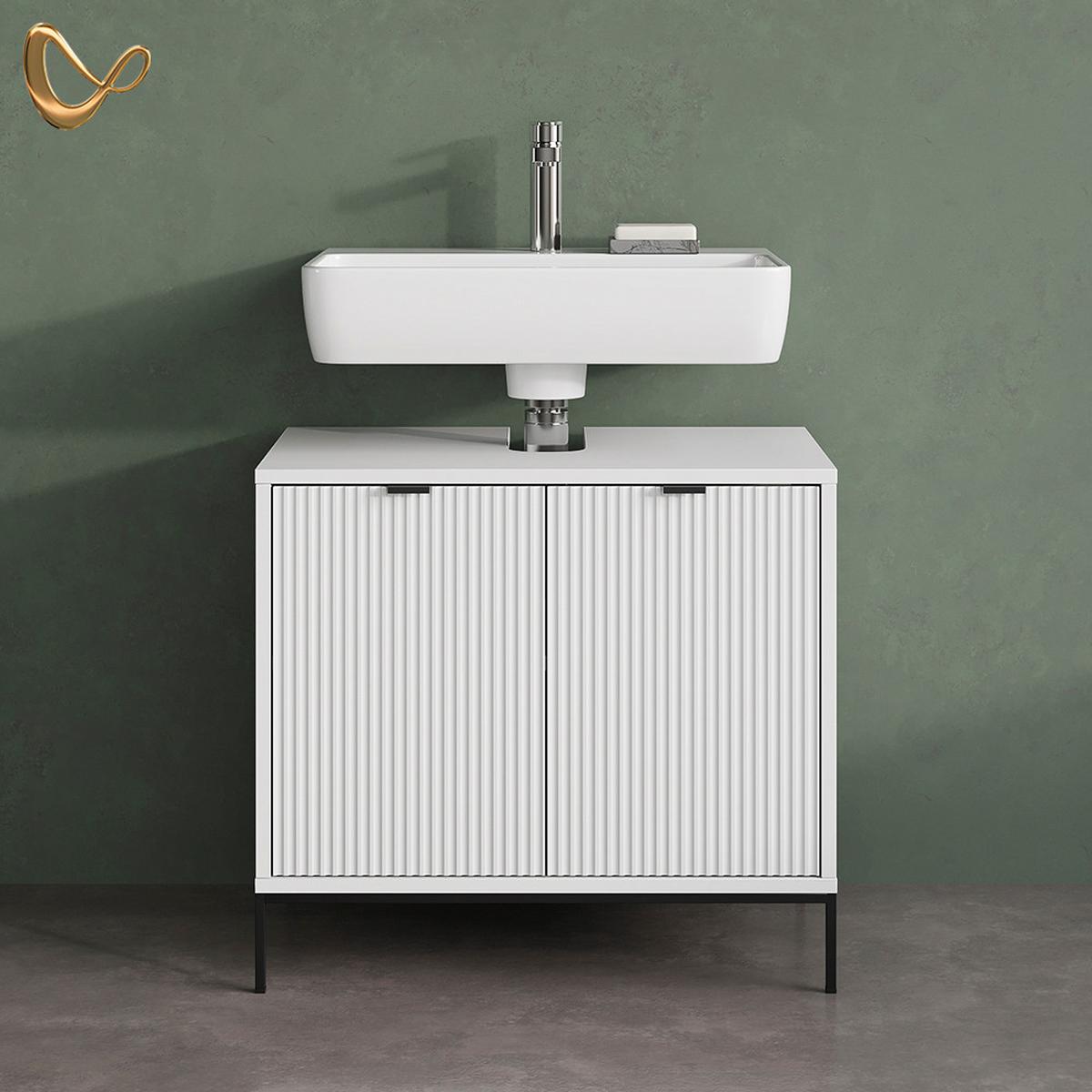 WASCHTISCHUNTERSCHRANK ATERNO Weiß 70 x 63 cm mit 2 Türen - Weiß, Holzwerkstoff (70/63/45.1cm) - Livinity®