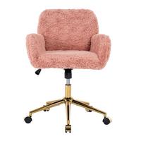 BÜROSTUHL Kunstfell Pink Höhenverstellbar Drehstuhl mit Armlehnen & Goldfuß - Pink, Textil (61/90/60cm) - Urban Meuble