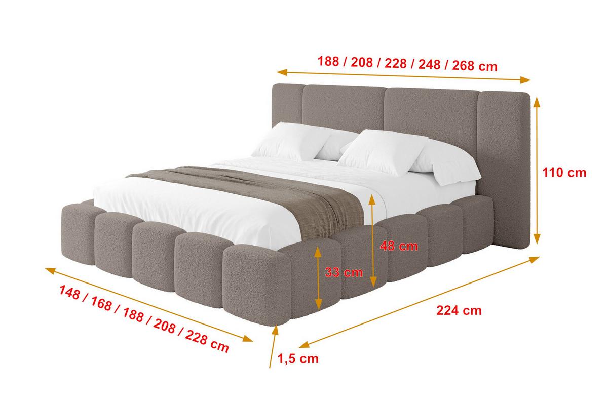 POLSTERBETT mit Bettkasten und Lattenrost, Bett mit Matratze H3/H4 - NILO 200x200 Braun - Braun, Holzwerkstoff/Textil (200/200cm) - ALTDECOR