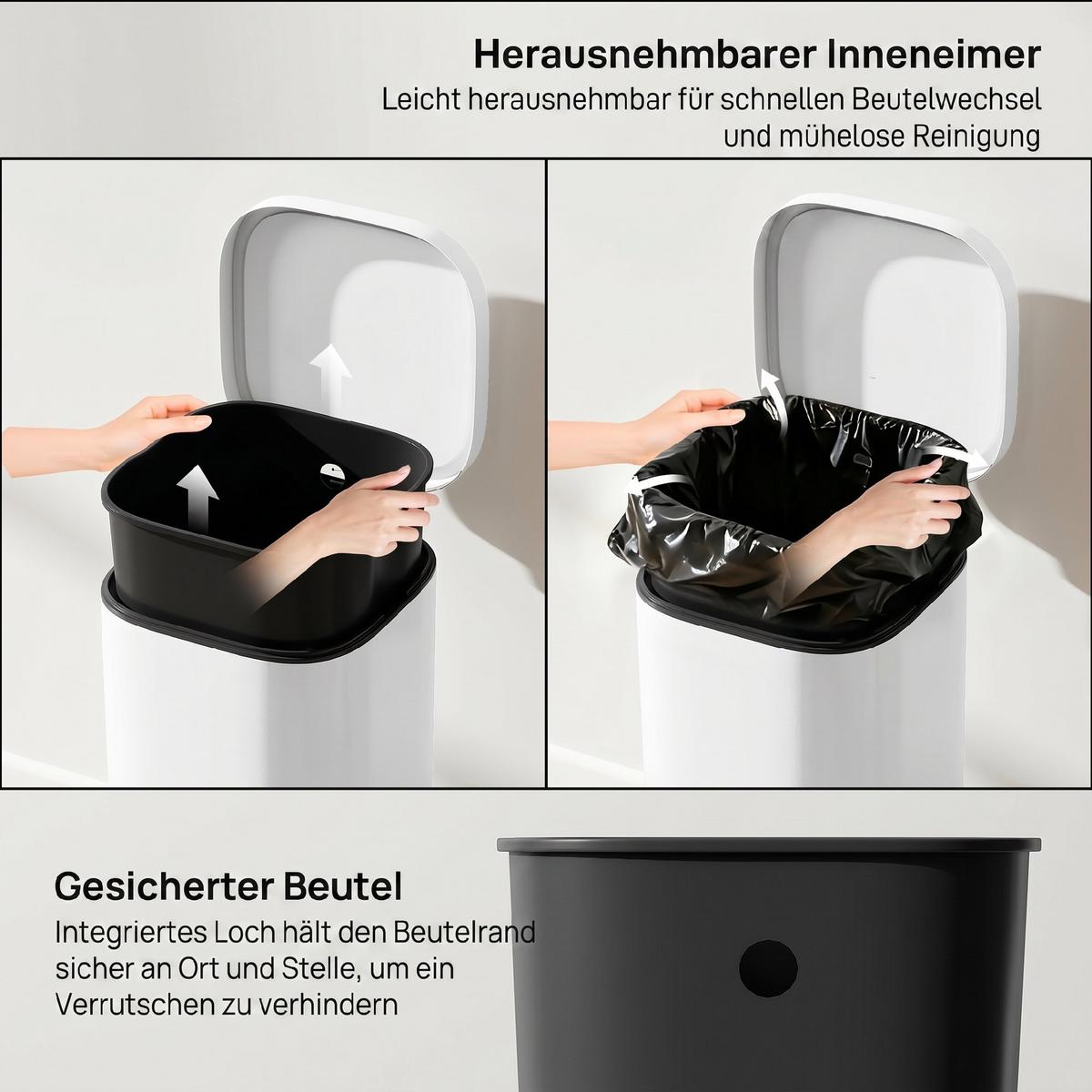 MÜLLEIMER Metall Kunststoff Weiß - Weiß, Metall (29/59.5/36cm) - HOMCOM