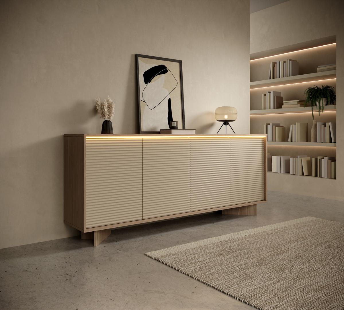 KOMMODE RIGATO 203,9/84,4/40cm mit Schubladen 4 Türen Beige - Beige, Holzwerkstoff (203.9/84.4/40cm) - MASSENO