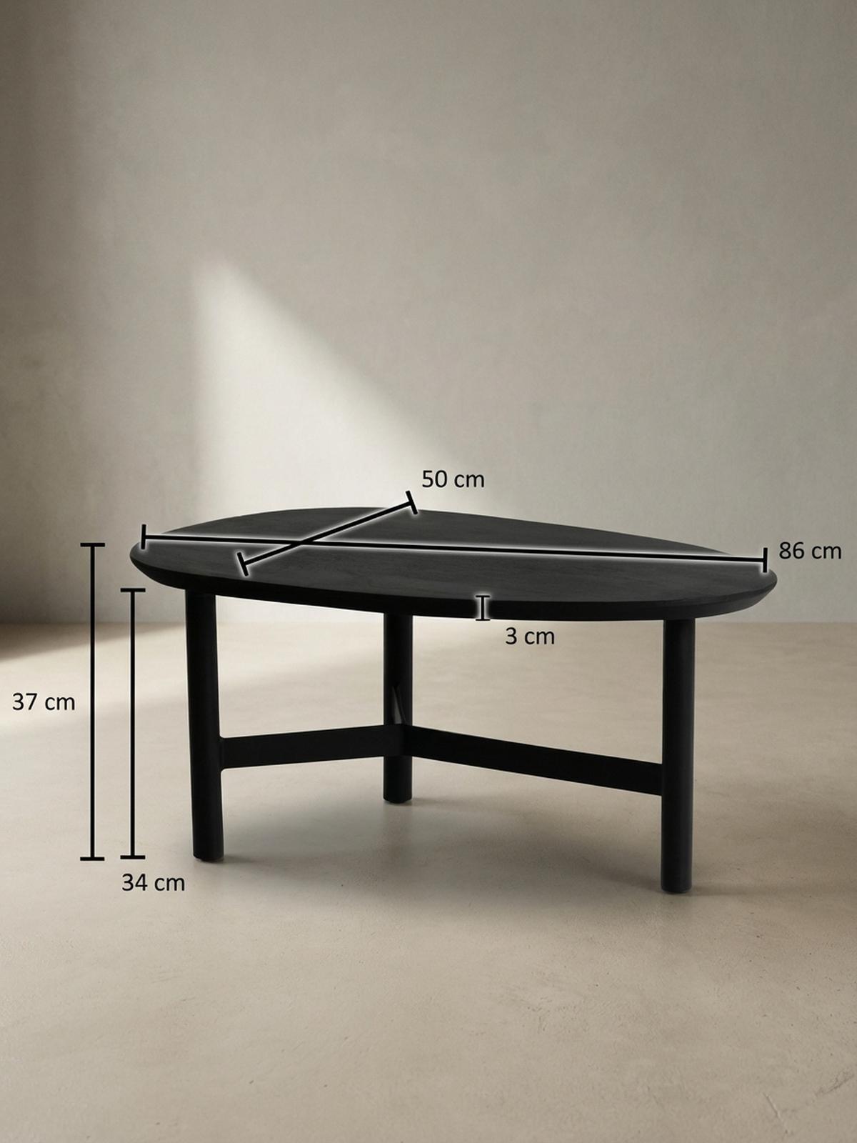COUCHTISCH Mango Massivholz in Schwarz, Nierenform, 86x50x37 cm - Schwarz, Holz/Metall (50/86/37cm) - KADIMA DESIGN