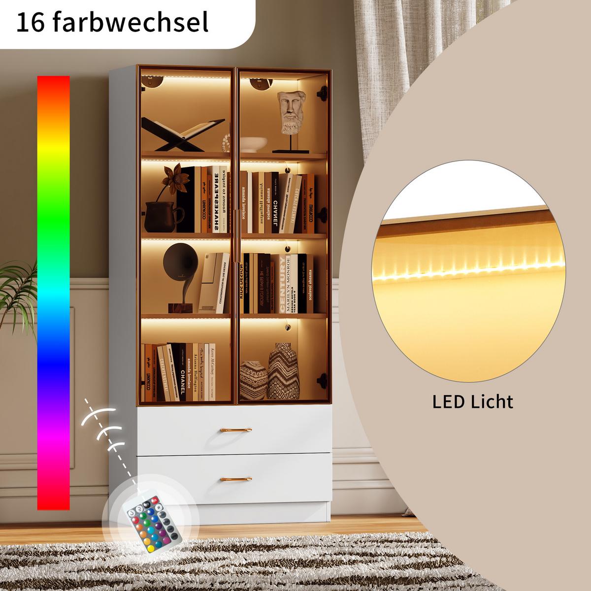 VITRINENSCHRANK in Weiß 74/34.5/170 cm - Weiß, Glas/Holzwerkstoff (34/170/70cm) - Urban Meuble