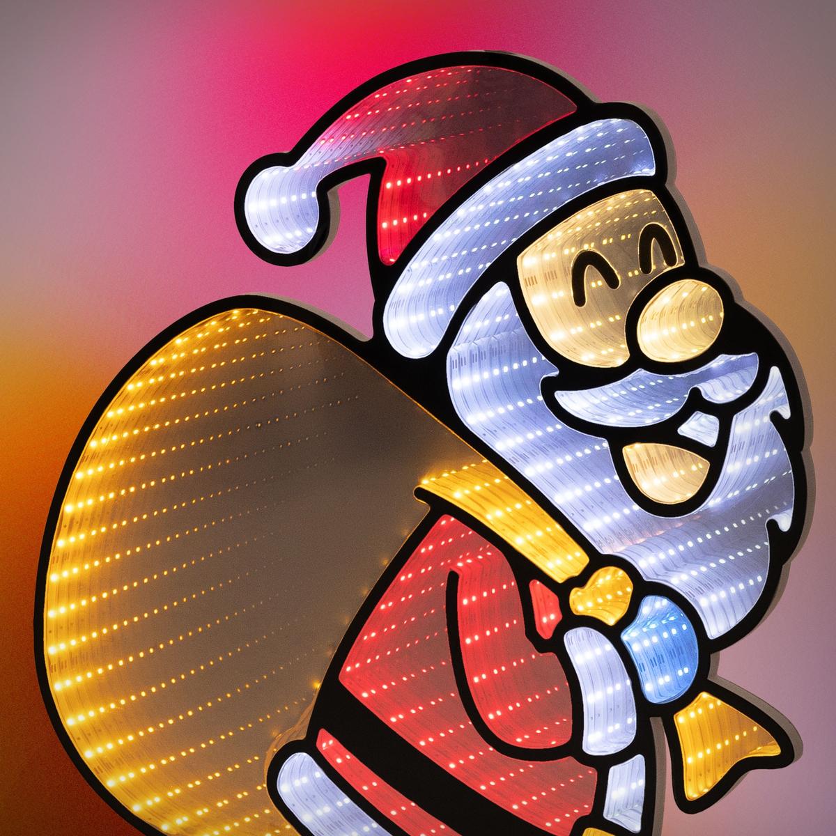 WEIHNACHTSDEKO Weihnachtsmann mit Geschenkesack LED Infinity Mirror 3D-Effekt mit Lichterkette 47x60 cm Innen - Multicolor, Kunststoff (47/60/15cm) - ECD-Germany