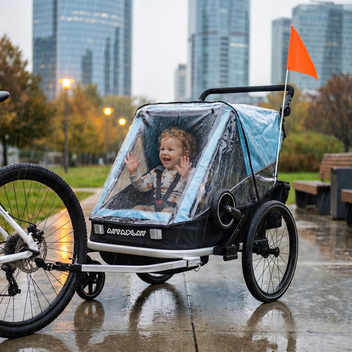 KINDERFAHRRADANHÄNGER Stahl Oxford Gewebe Blau - Blau, Metall (82/102/155cm) - AIYAPLAY