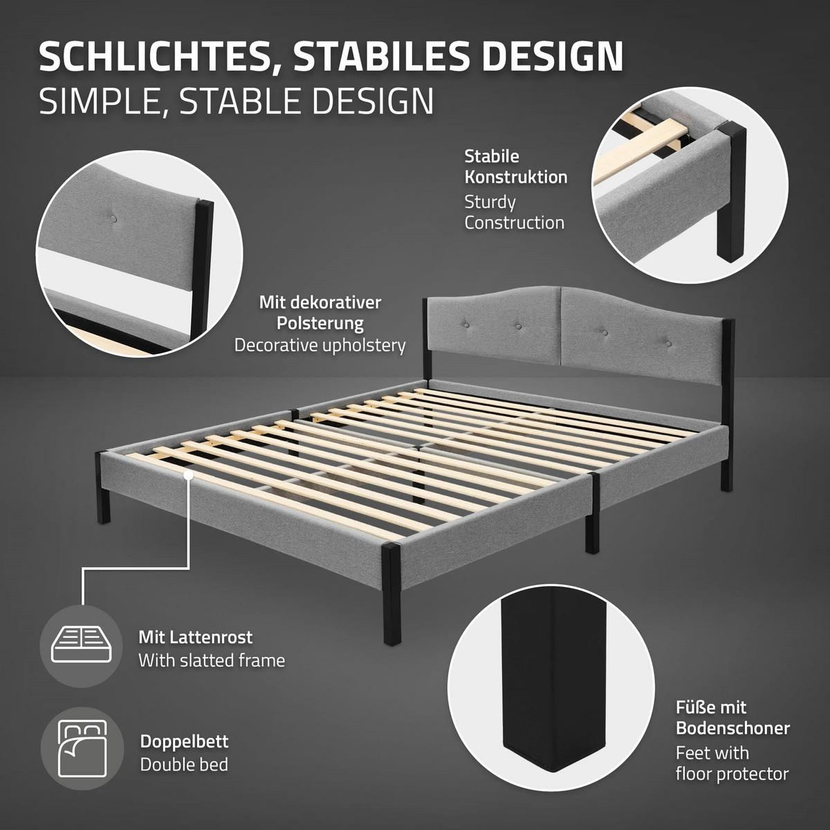 POLSTERBETT 160x200 cm Grau mit Lattenrost und Leinenstoff - Grau, Holzwerkstoff/Textil (160/200cm) - ML-DESIGN