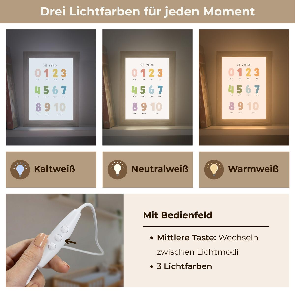 NACHTTISCHLAMPE Pädagogisch - Zählen lernen - Weiß - Farben - 1-10 15x20 cm - Weiß, Holzwerkstoff (8/15/20cm) - OnlyWow
