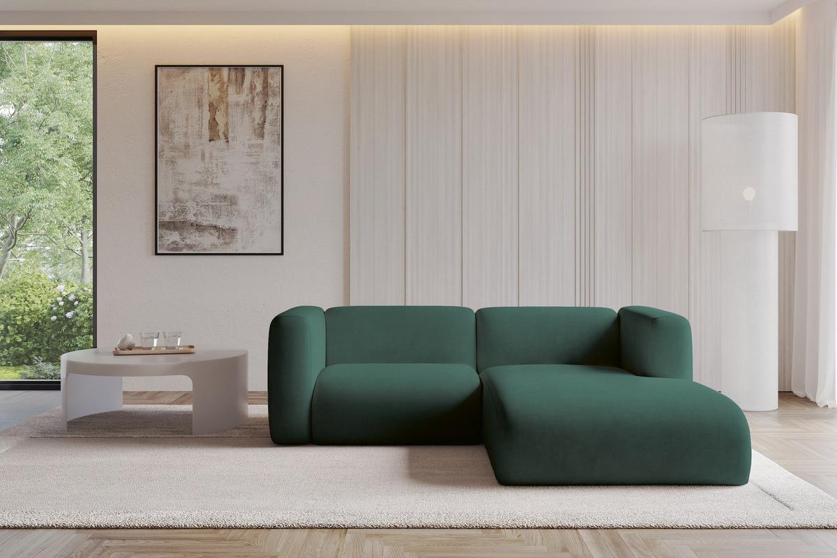 ECKSOFA Ottomane Rechts MIRA-L1 227x179x89 Grün Velours - Dunkelgrün/Schwarz, Holzwerkstoff/Kunststoff (227/179cm) - ALTDECOR